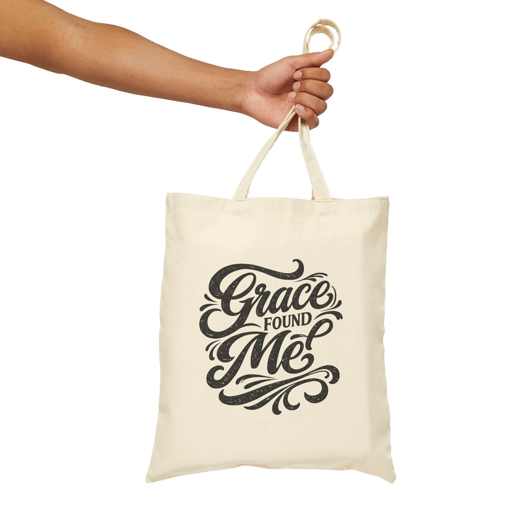 Canvas Tote Bag — "Grace Found Me" Inspirational Script Tote