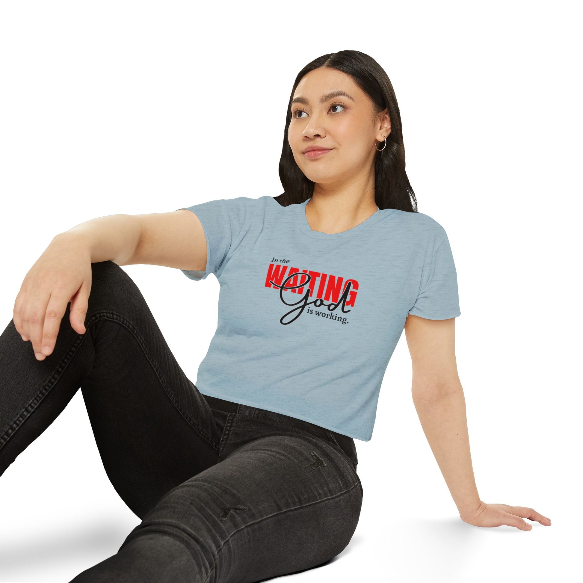 Women's Crop Top, Faith-Based Style | Waiting while God is working | Perfect Gift for Believers | Casual Christian Wear, Festival Fashion, Summer Outfit, Casual Wear, Gift for Her