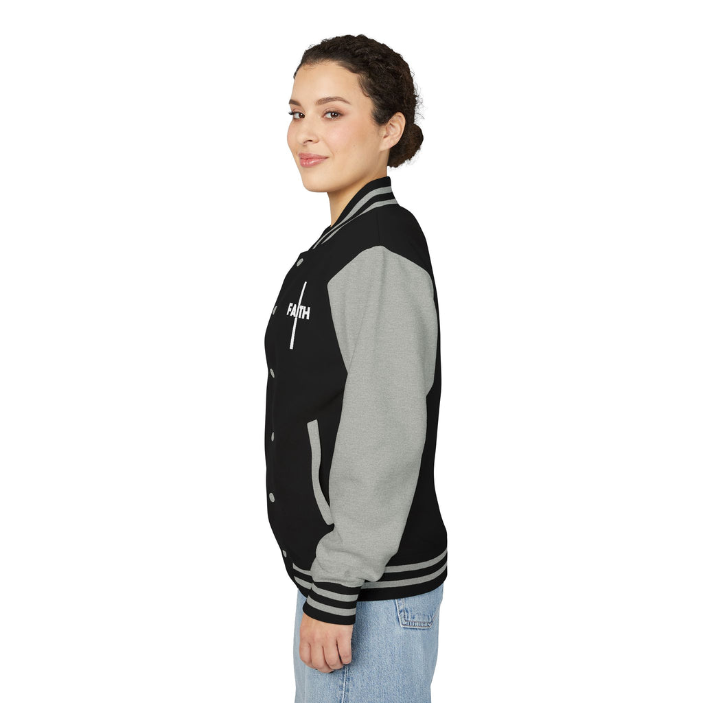 Unisex Heavyweight Letterman Jacket, Faith-based Jacket, Vintage Style Sports Jacket, College Spirit Wear, Casual Outwear, Gifts for Sports Lovers, Fall Fashion