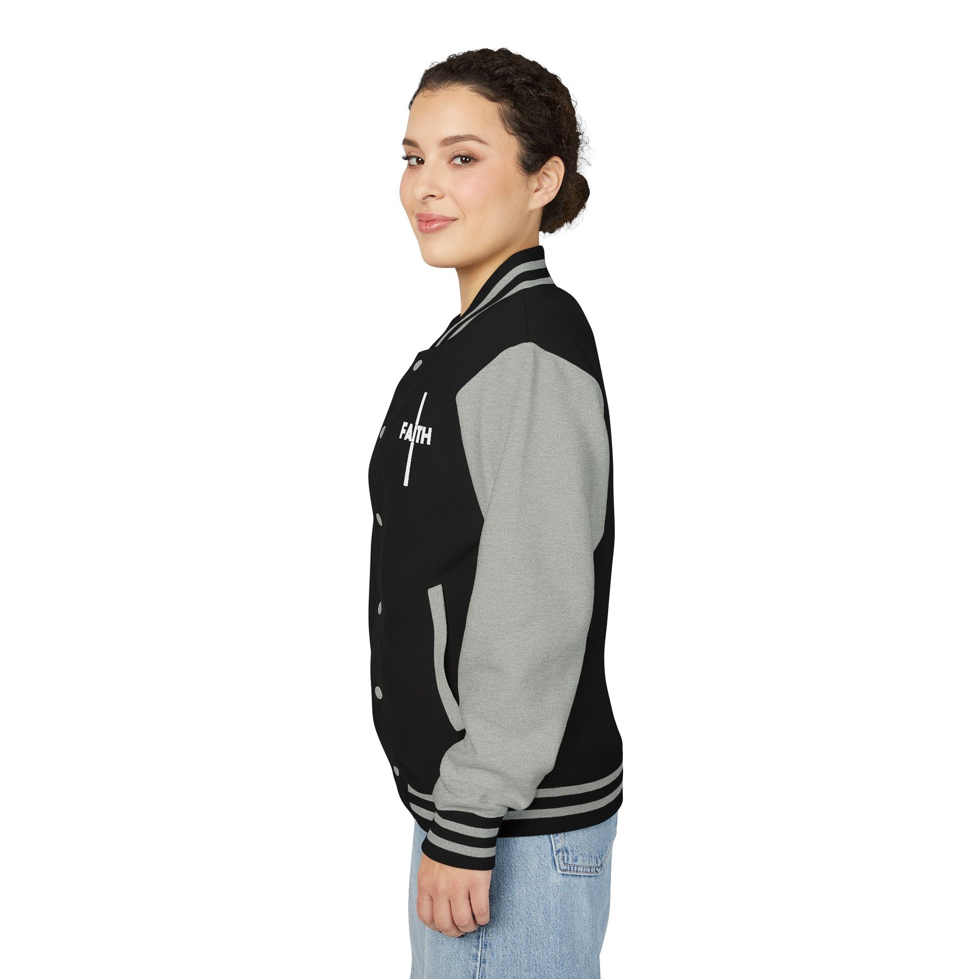 Unisex Heavyweight Letterman Jacket, Faith-based Jacket, Vintage Style Sports Jacket, College Spirit Wear, Casual Outwear, Gifts for Sports Lovers, Fall Fashion
