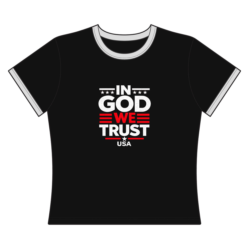 'In God We Trust, USA' Women's Ringer Tee — Patriotic Christian Graphic Shirt