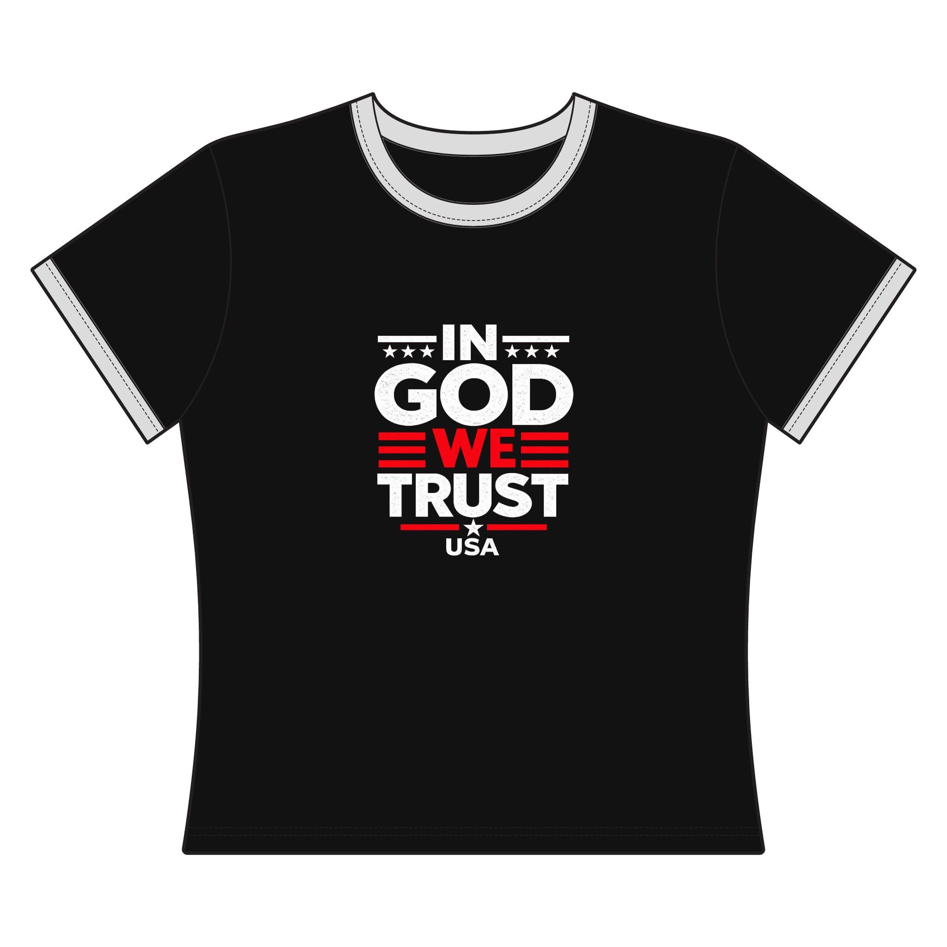 'In God We Trust, USA' Women's Ringer Tee — Patriotic Christian Graphic Shirt