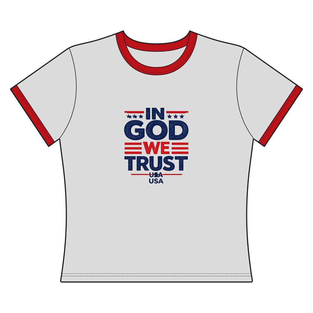 'In God We Trust, USA' Women's Ringer Tee — Patriotic Christian Graphic Shirt