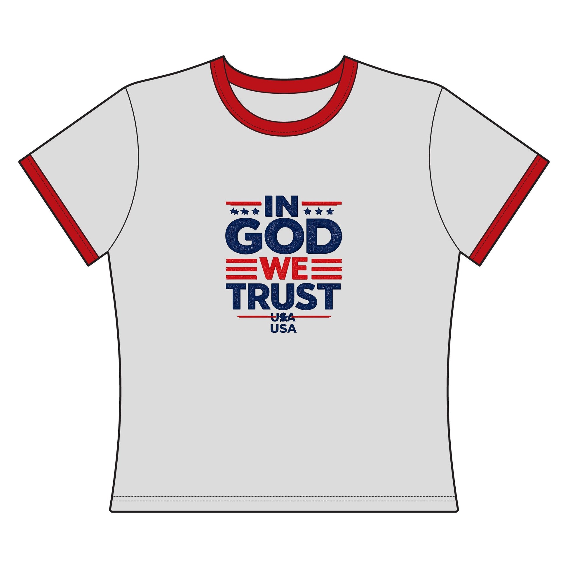 'In God We Trust, USA' Women's Ringer Tee — Patriotic Christian Graphic Shirt