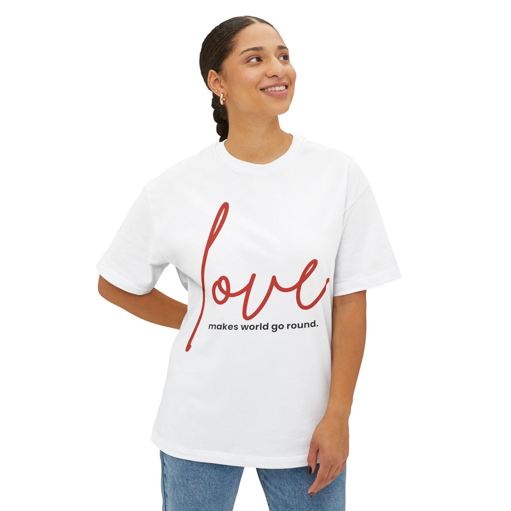 Love Makes The World Go Round Oversized Boxy Tee — Valentine's Day Shirt