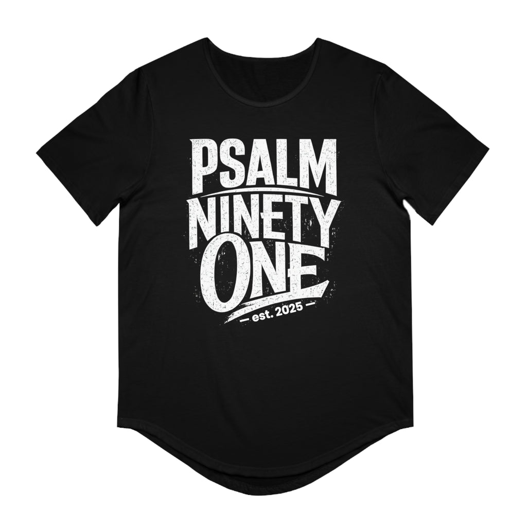 Psalm 91 Men's Curved Hem Tee — Stylish Graphic Streetwear Gift