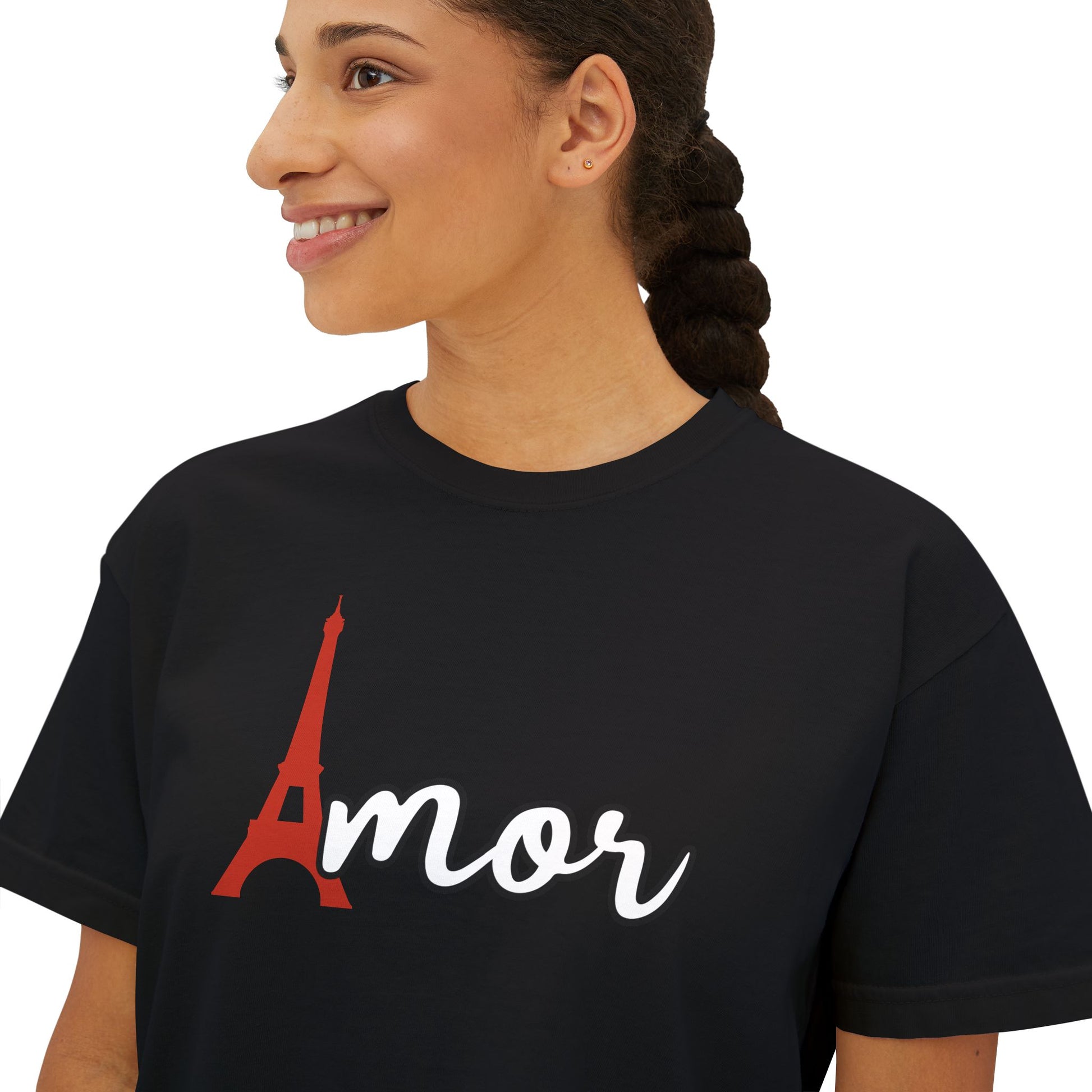 Amor Eiffel Tower Valentine Women's Boxy Tee — Cute Spanish Love Graphic
