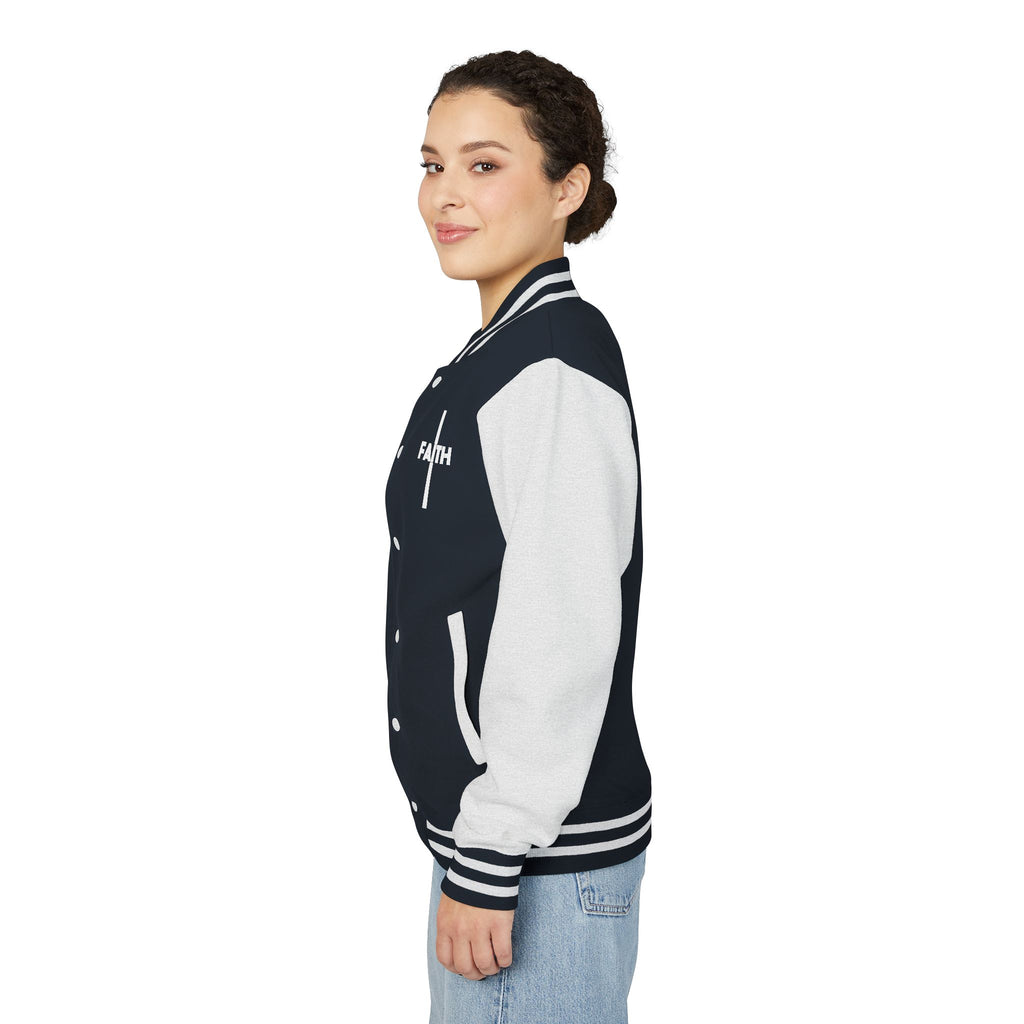 Unisex Heavyweight Letterman Jacket, Faith-based Jacket, Vintage Style Sports Jacket, College Spirit Wear, Casual Outwear, Gifts for Sports Lovers, Fall Fashion