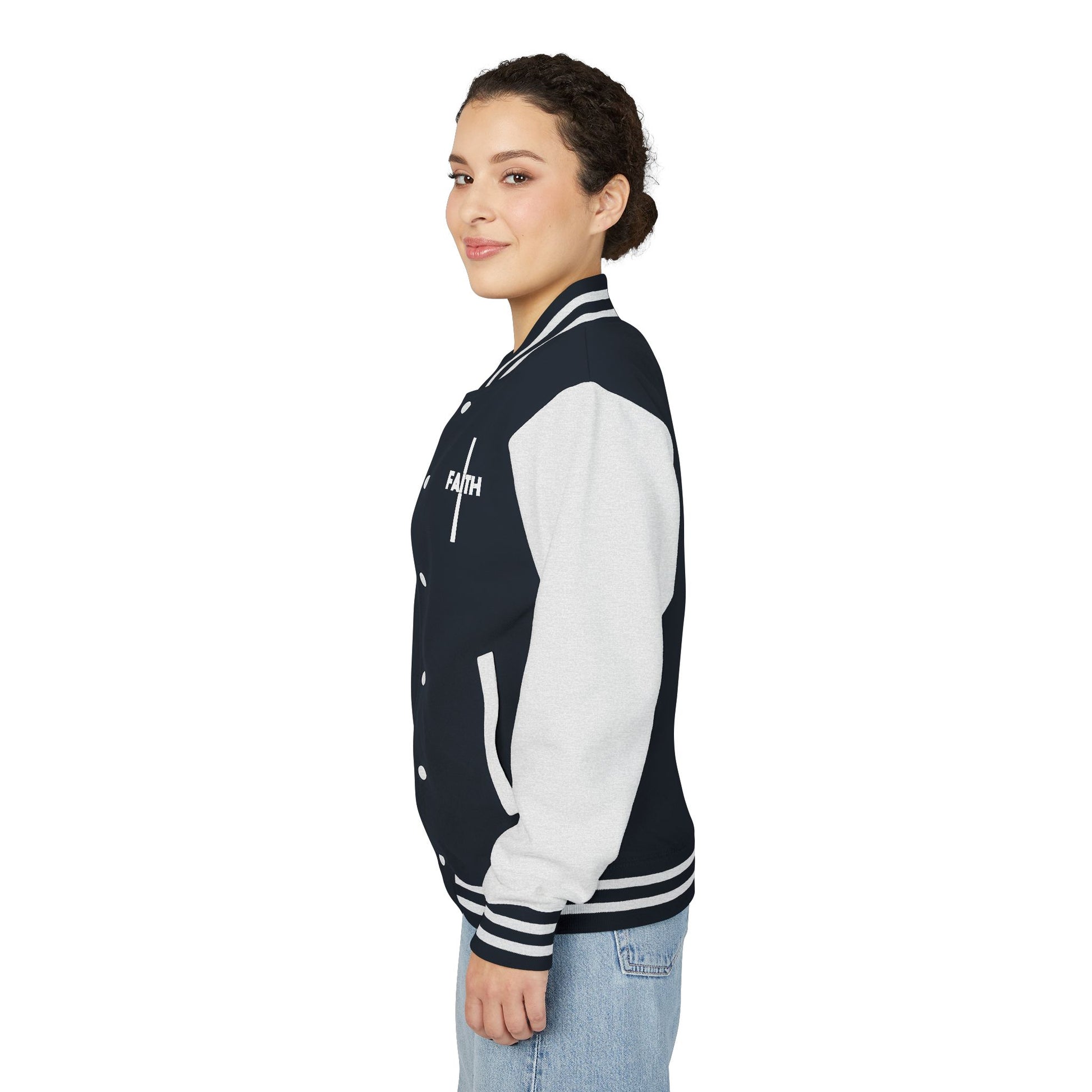 Unisex Heavyweight Letterman Jacket, Faith-based Jacket, Vintage Style Sports Jacket, College Spirit Wear, Casual Outwear, Gifts for Sports Lovers, Fall Fashion