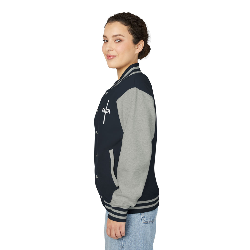Unisex Heavyweight Letterman Jacket, Faith-based Jacket, Vintage Style Sports Jacket, College Spirit Wear, Casual Outwear, Gifts for Sports Lovers, Fall Fashion