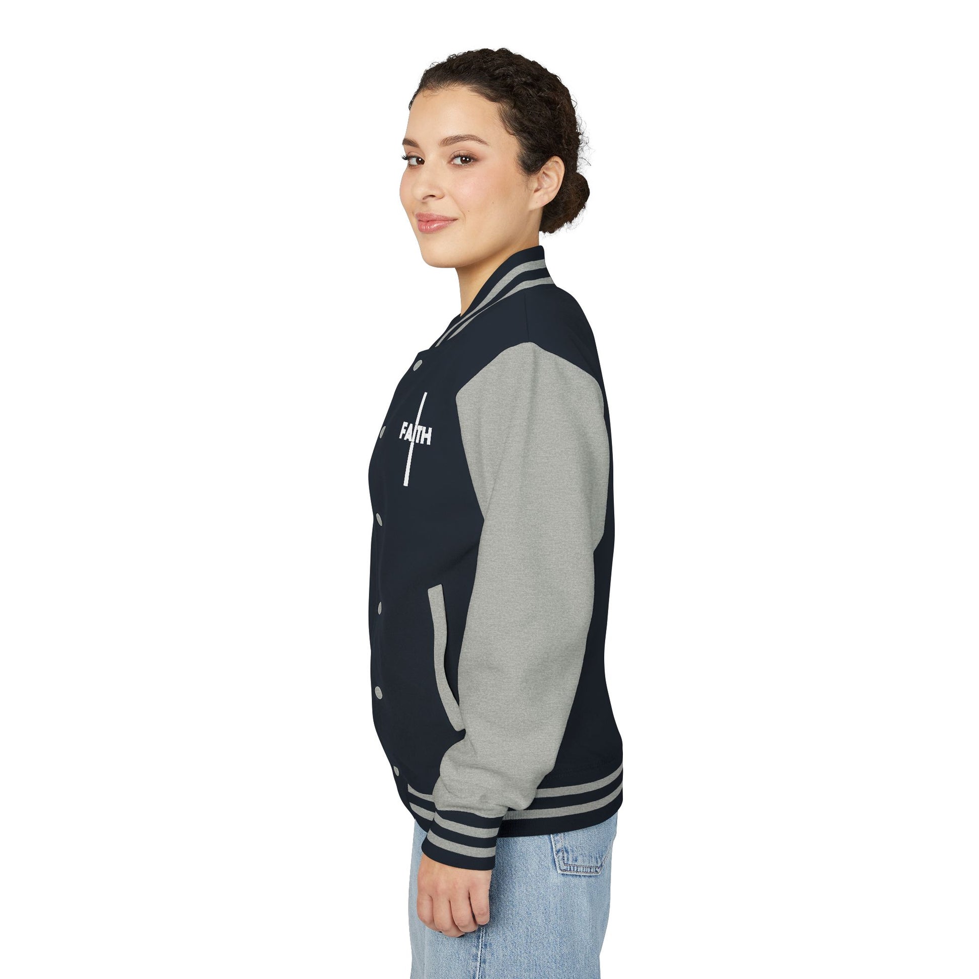 Unisex Heavyweight Letterman Jacket, Faith-based Jacket, Vintage Style Sports Jacket, College Spirit Wear, Casual Outwear, Gifts for Sports Lovers, Fall Fashion