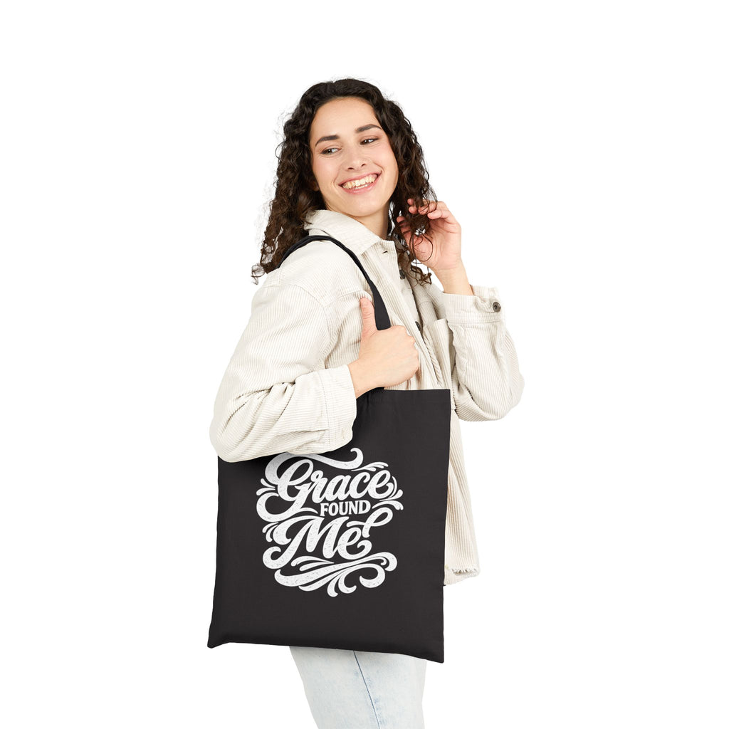 Canvas Tote Bag — "Grace Found Me" Inspirational Script Tote