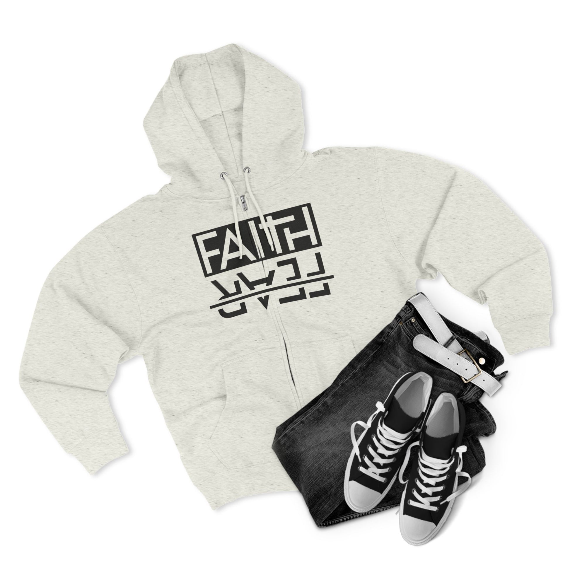 Faith Over Fear, Zip Hoodie, Unisex Hoodie, Cozy Oversized Hoodie, Inspirational Apparel, Versatile Layering Piece, Gift for Motivators, Goat God T-shirt