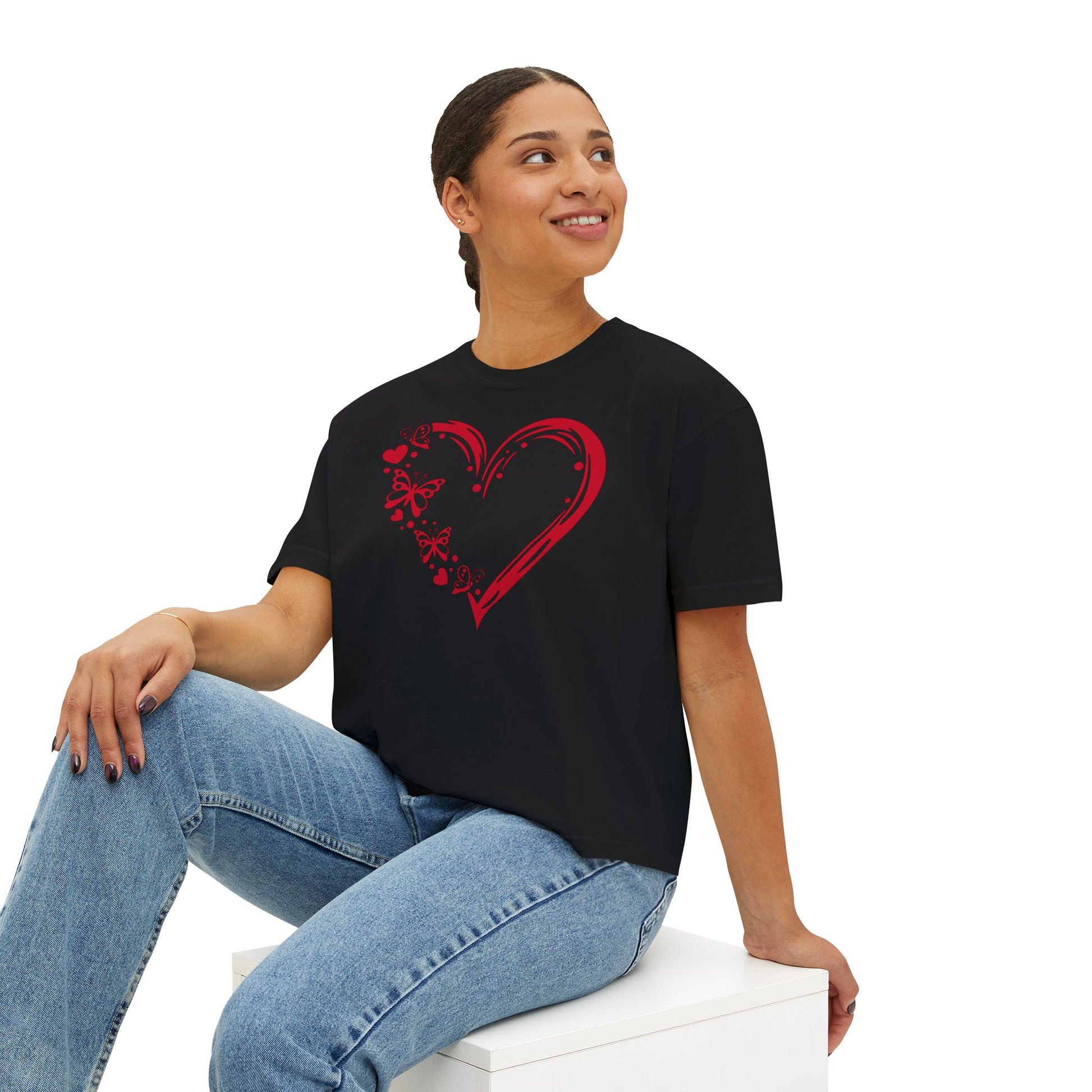 Valentine Red Butterfly Heart Women's Boxy Tee