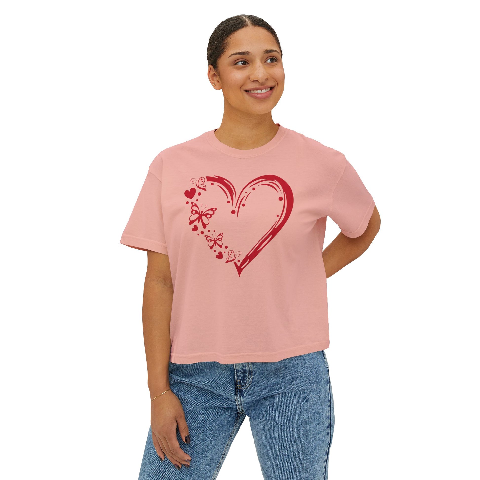 Valentine Red Butterfly Heart Women's Boxy Tee