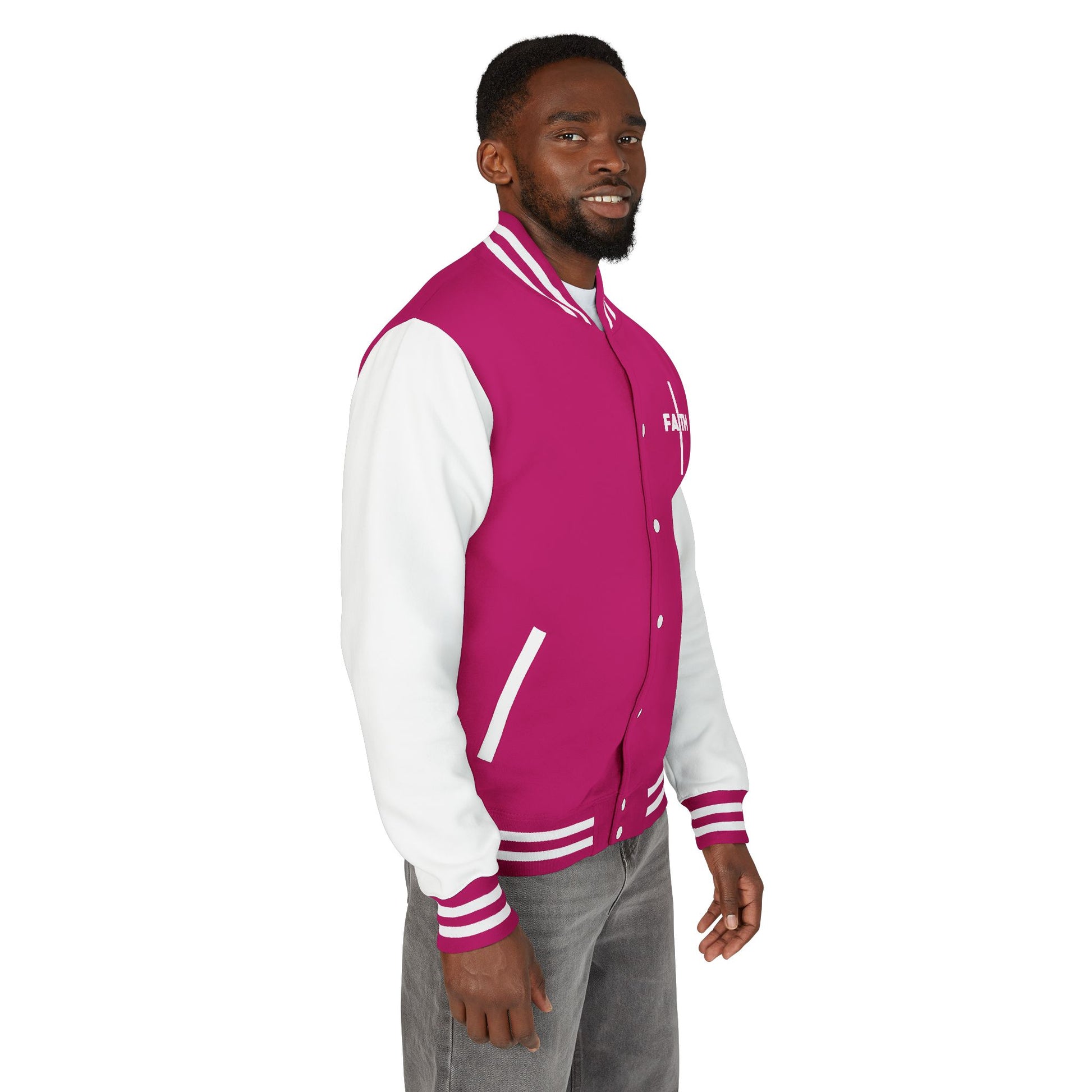 Unisex Heavyweight Letterman Jacket, Faith-based Jacket, Vintage Style Sports Jacket, College Spirit Wear, Casual Outwear, Gifts for Sports Lovers, Fall Fashion