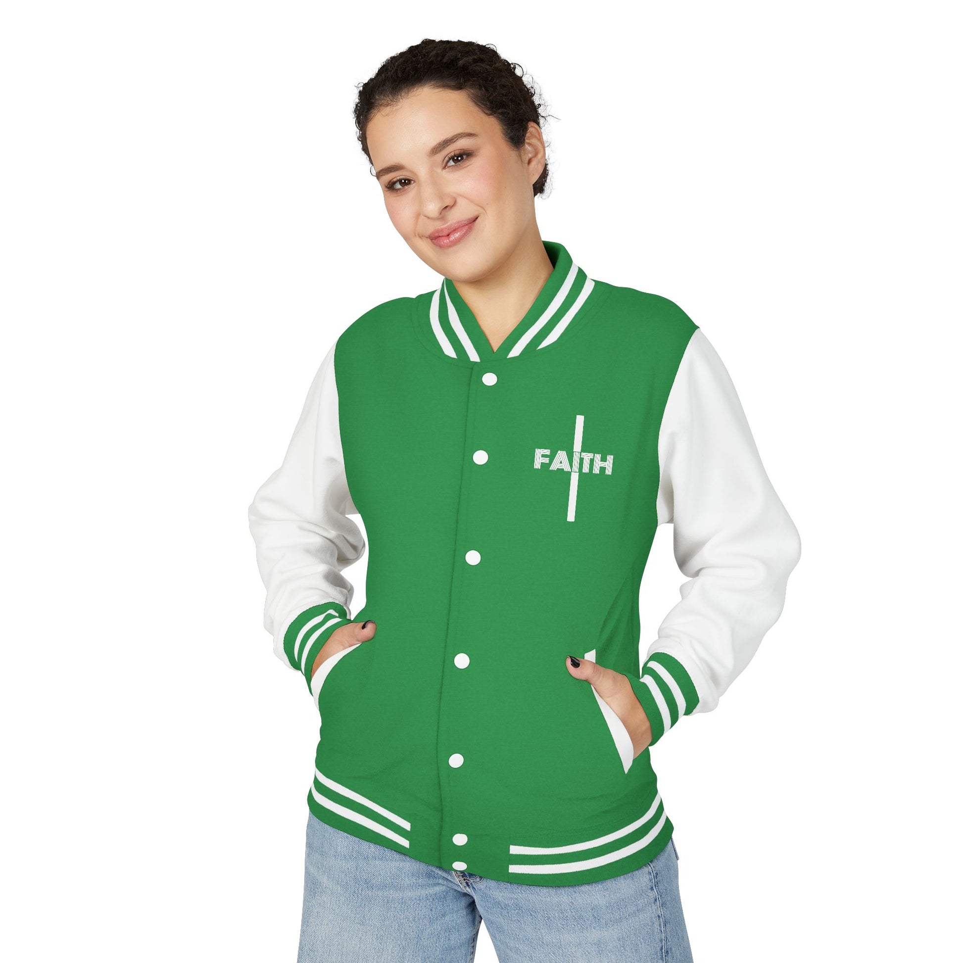 Unisex Heavyweight Letterman Jacket, Faith-based Jacket, Vintage Style Sports Jacket, College Spirit Wear, Casual Outwear, Gifts for Sports Lovers, Fall Fashion