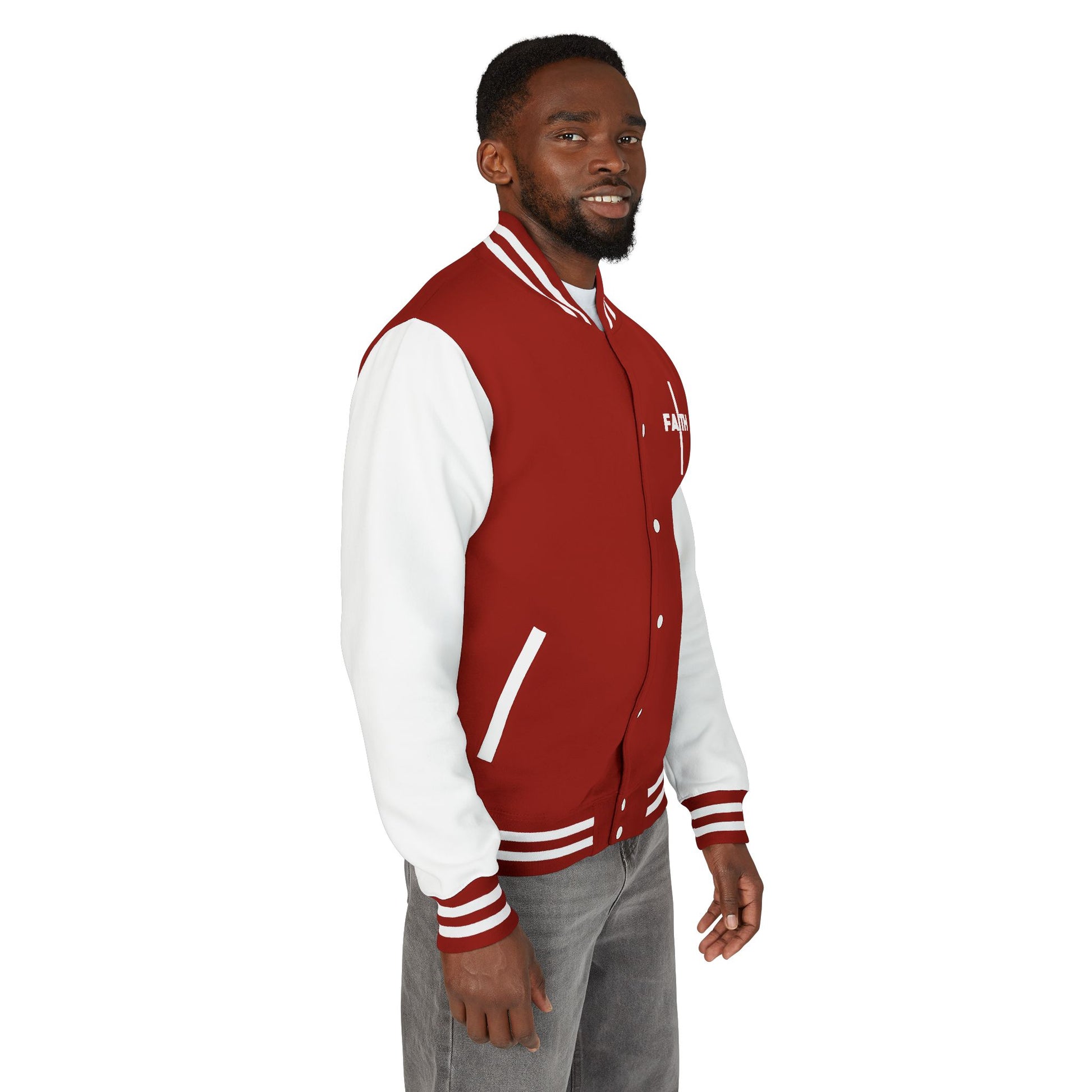 Unisex Heavyweight Letterman Jacket, Faith-based Jacket, Vintage Style Sports Jacket, College Spirit Wear, Casual Outwear, Gifts for Sports Lovers, Fall Fashion