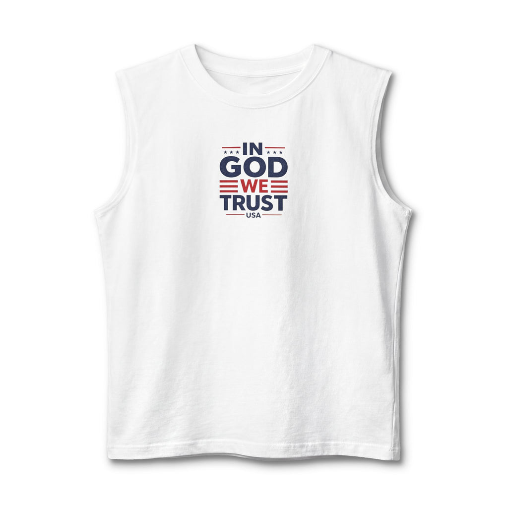Patriotic 'In God We Trust' USA Tank Top — American Flag Muscle Tee