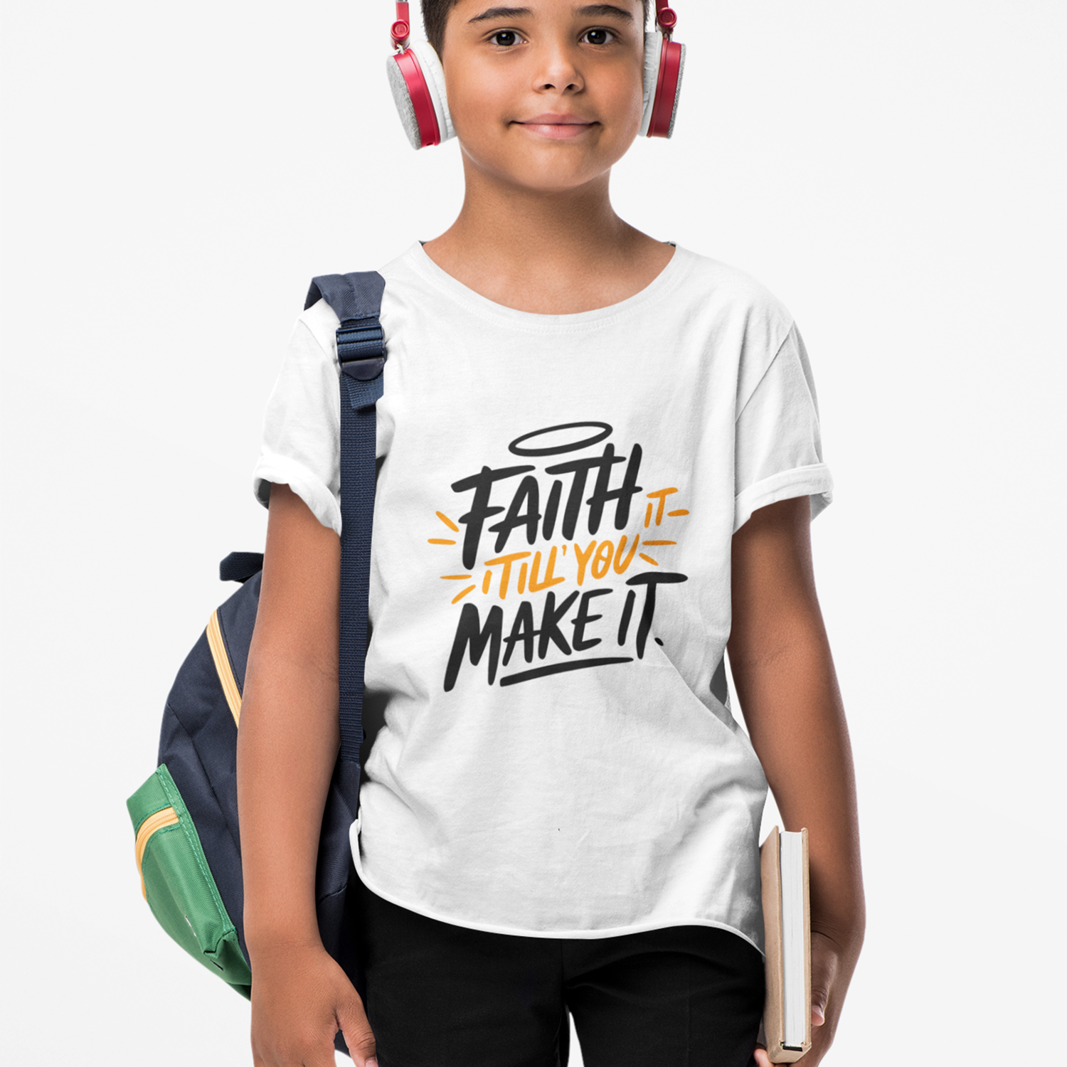 Faith Kids Softstyle Tee, Inspirational T-Shirt, Youth Motivational Shirt, Encouragement Gift for Kids, White Graphic Tee