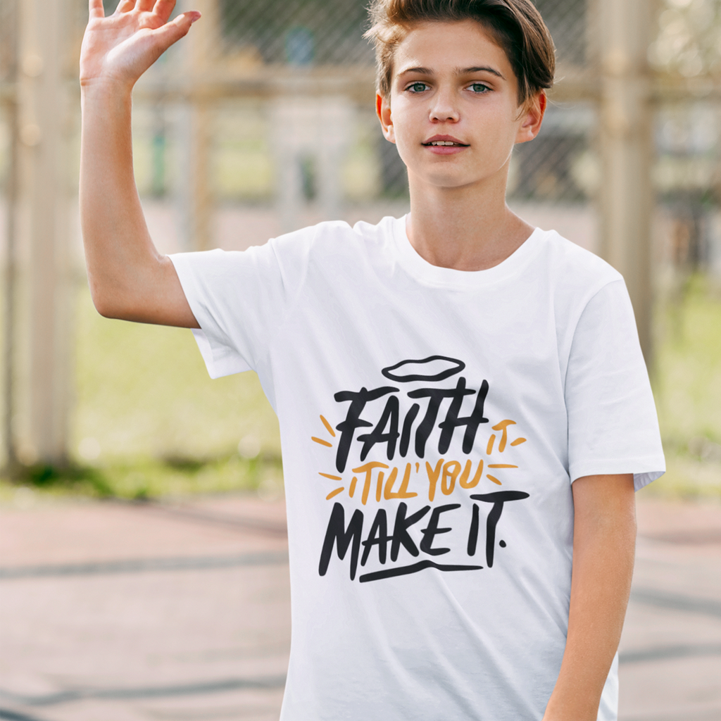 Faith Kids Softstyle Tee, Inspirational T-Shirt, Youth Motivational Shirt, Encouragement Gift for Kids, White Graphic Tee