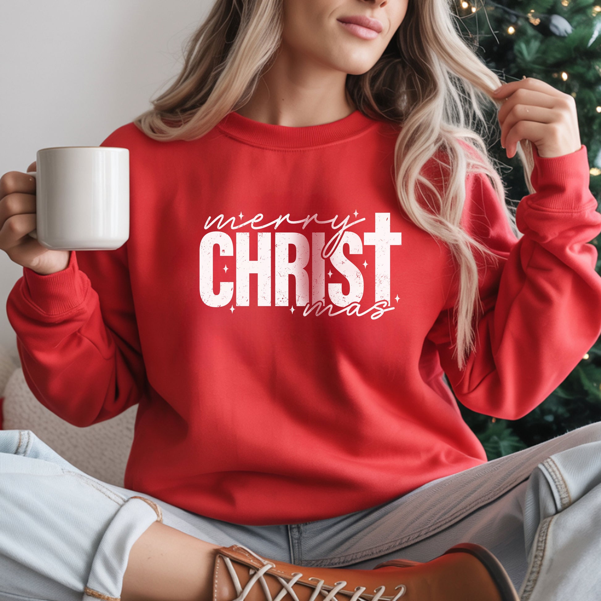 Merry Christmas Crewneck Sweatshirt Fabric Knit Long Sleeve Winter Casual Soft Medium Length Hoodie for Men and Women