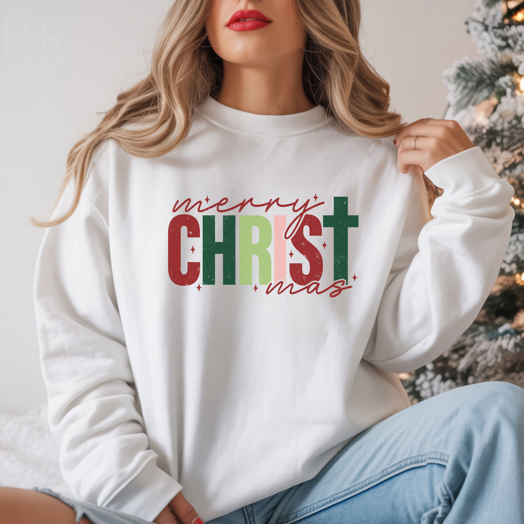 Merry Christmas Crewneck Sweatshirt Fabric Knit Long Sleeve Winter Casual Soft Medium Length Hoodie for Men and Women