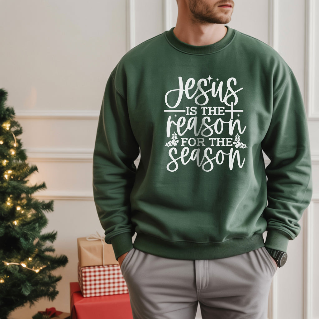 Jesus is the Reason for the Season, Christmas Crewneck Sweatshirt Fabric Knit Long Sleeve Winter Casual Soft Medium Length Hoodie for Men and Women
