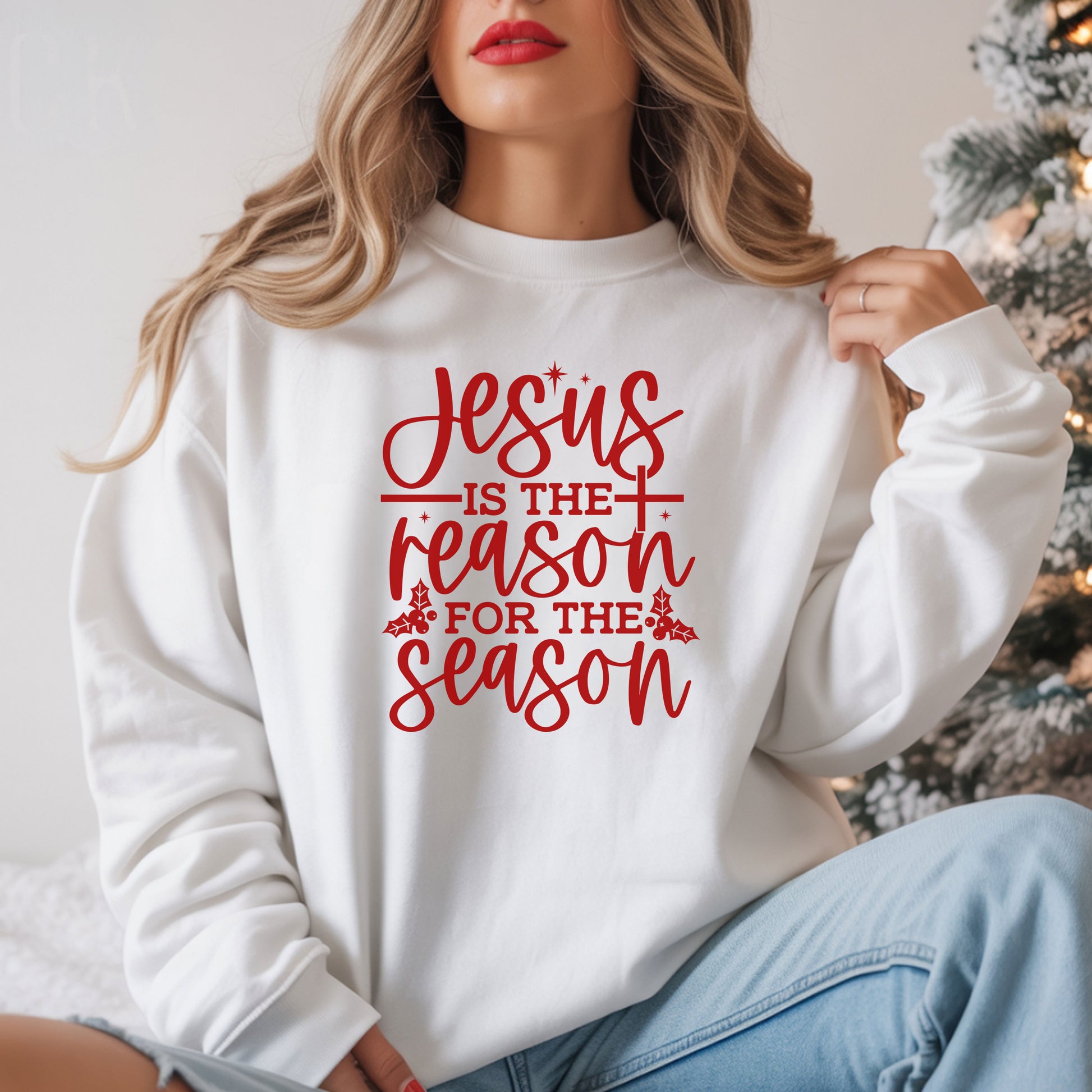 Jesus is the Reason for the Season, Christmas Crewneck Sweatshirt Fabric Knit Long Sleeve Winter Casual Soft Medium Length Hoodie for Men and Women