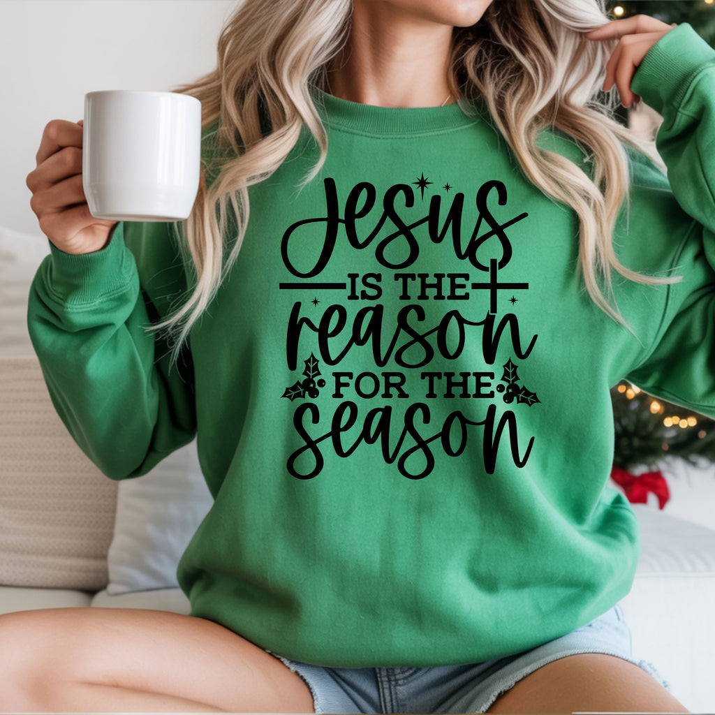 Jesus is the Reason for the Season, Christmas Crewneck Sweatshirt Fabric Knit Long Sleeve Winter Casual Soft Medium Length Hoodie for Men and Women
