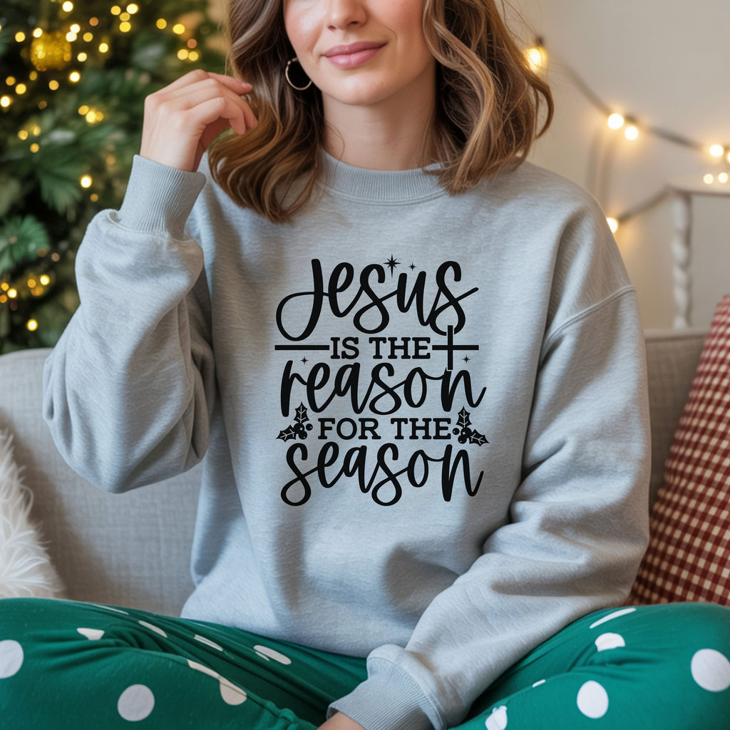 Jesus is the Reason for the Season, Christmas Crewneck Sweatshirt Fabric Knit Long Sleeve Winter Casual Soft Medium Length Hoodie for Men and Women