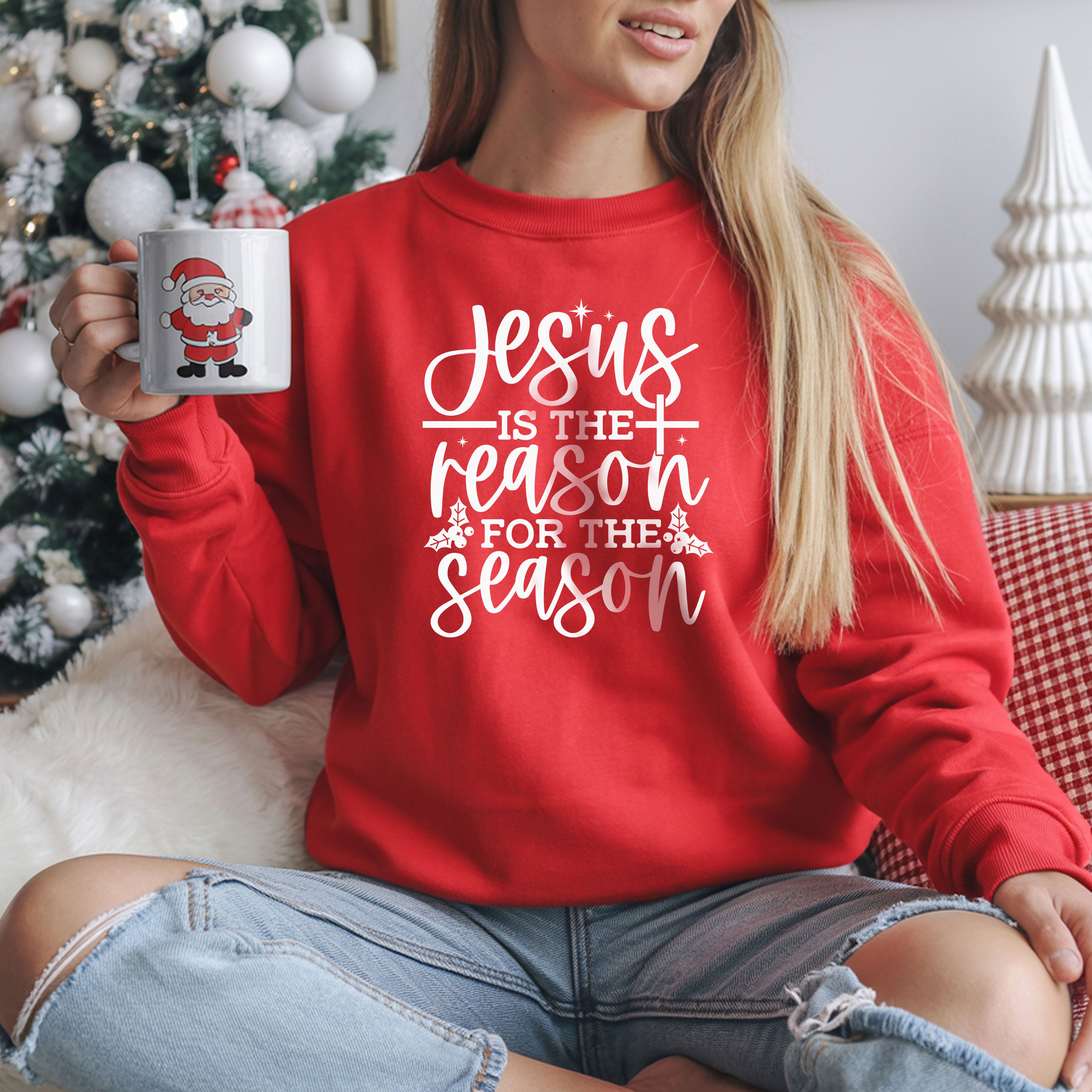Jesus is the Reason for the Season, Christmas Crewneck Sweatshirt Fabric Knit Long Sleeve Winter Casual Soft Medium Length Hoodie for Men and Women