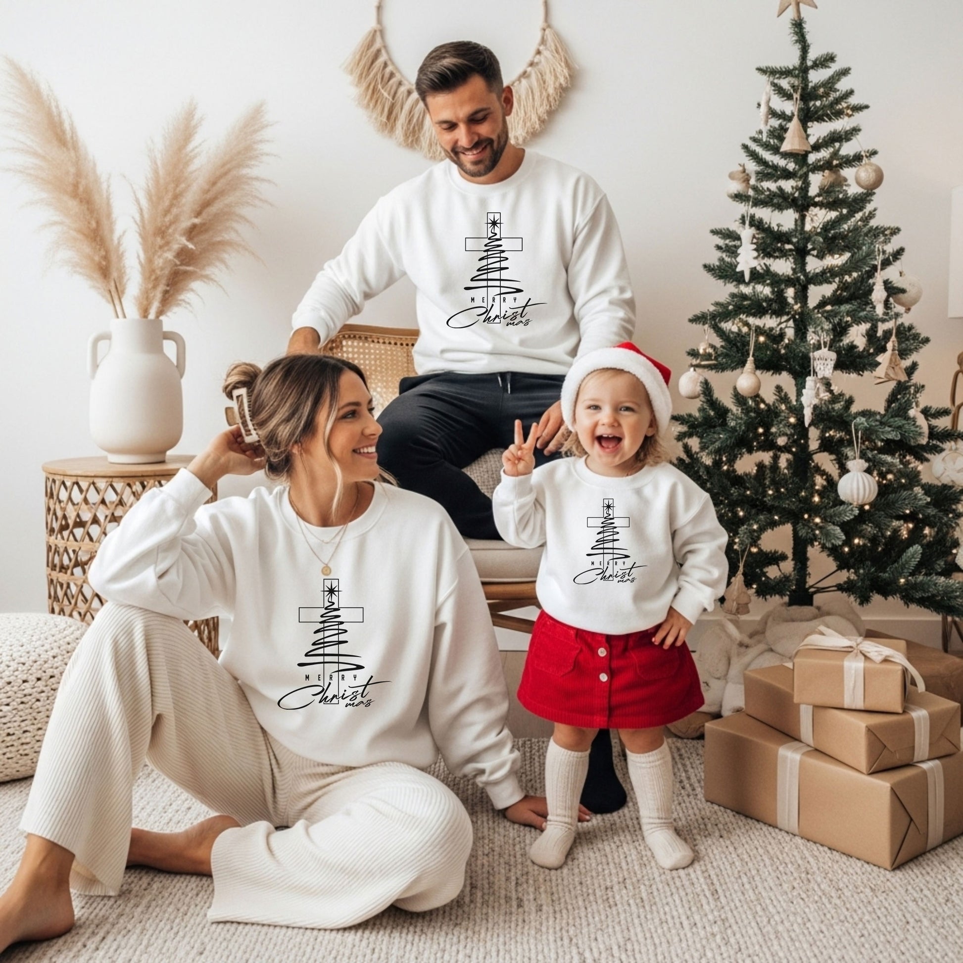 Toddler Sweatshirt - Minimalist Christmas Tree & Cross, Merry Christmas