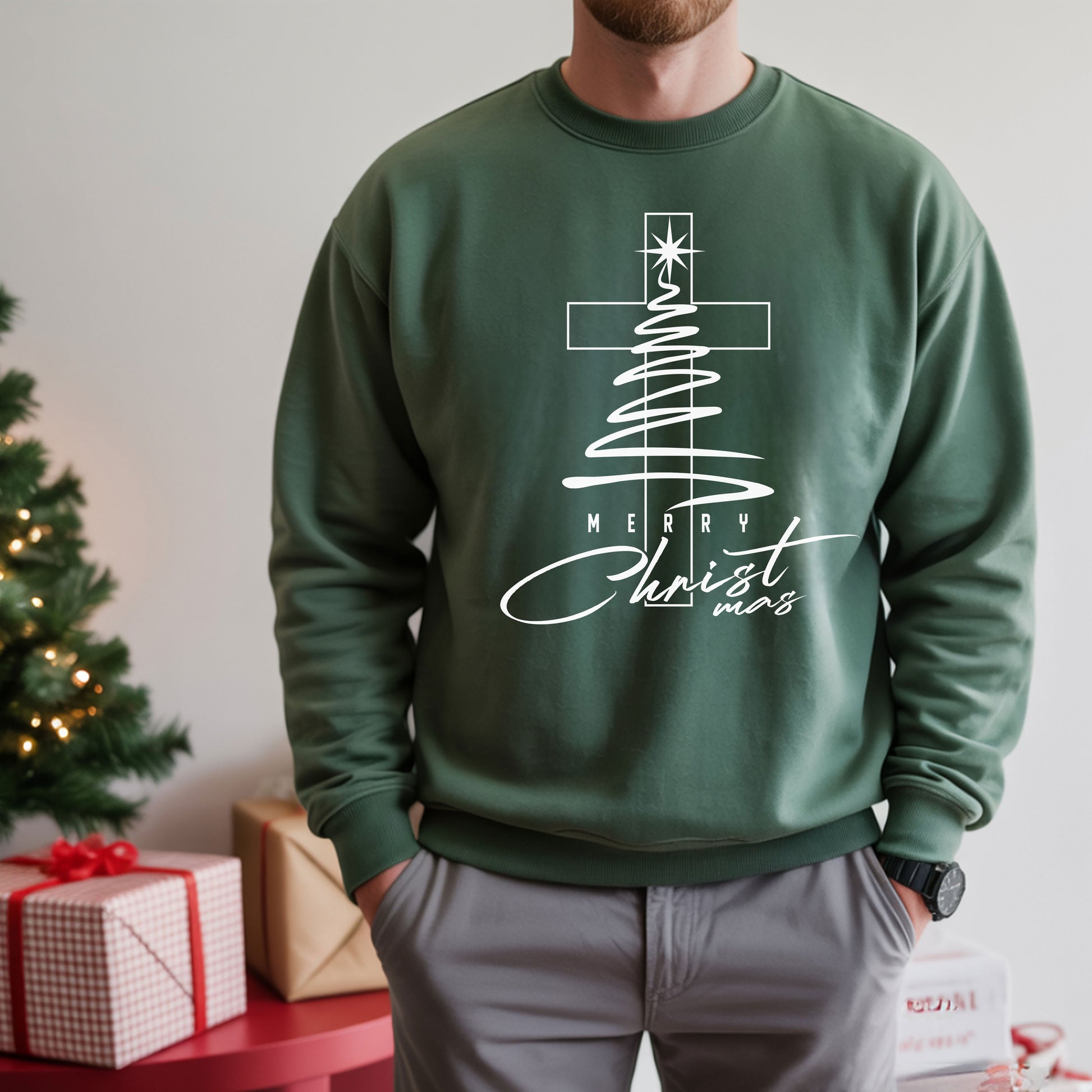 Merry Christmas, Christians Crewneck Sweatshirt Fabric Knit Long Sleeve Winter Casual Soft Medium Length Hoodie for Men and Women