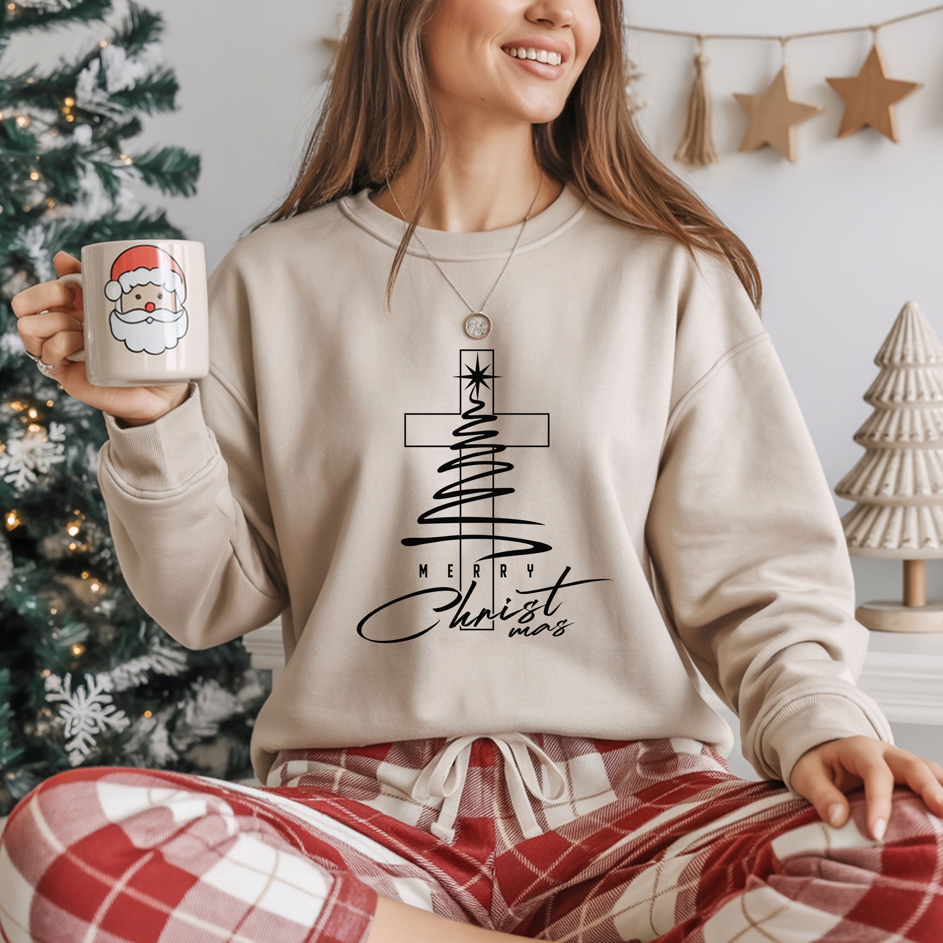 Merry Christmas, Christians Crewneck Sweatshirt Fabric Knit Long Sleeve Winter Casual Soft Medium Length Hoodie for Men and Women