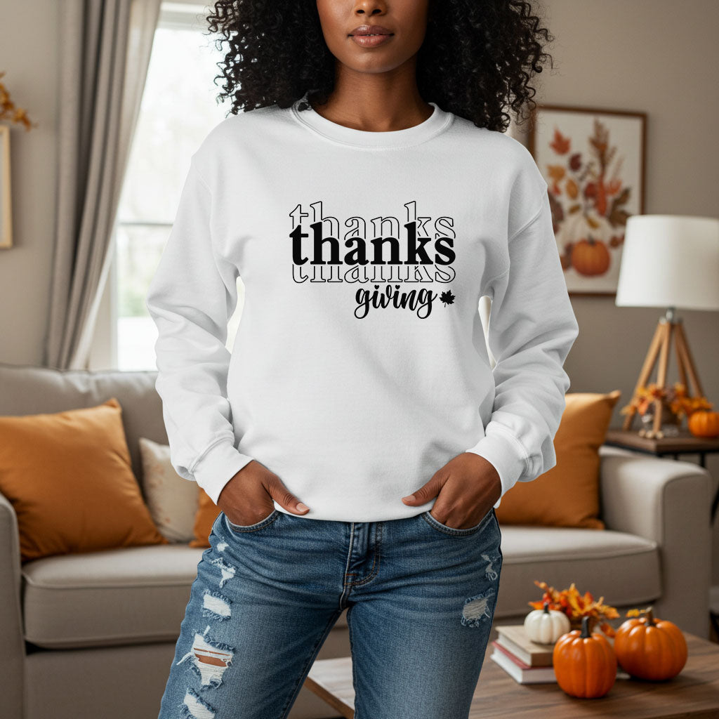 Thanksgiving Crewneck Sweatshirt, 'thanks giving' Script Holiday Pullover