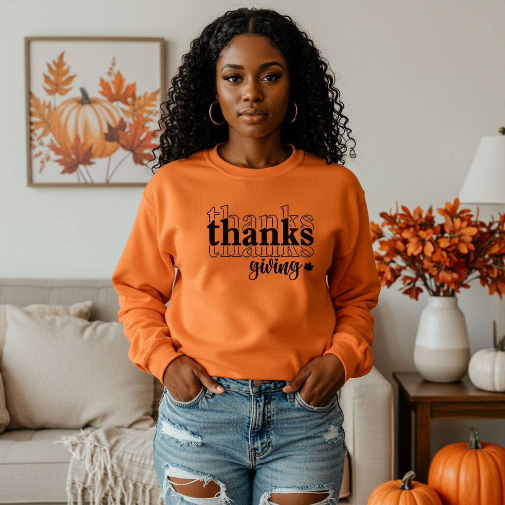 Thanksgiving Crewneck Sweatshirt, 'thanks giving' Script Holiday Pullover