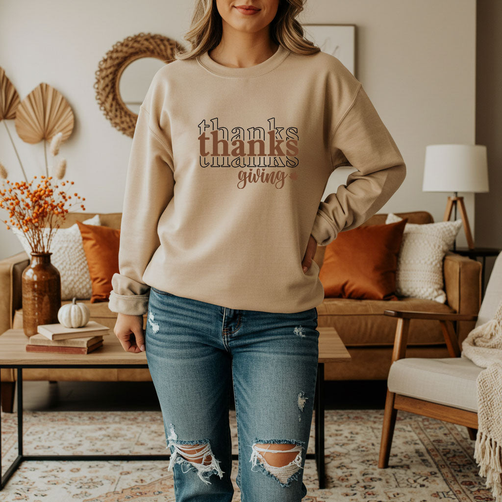 Thanksgiving Crewneck Sweatshirt, 'thanks giving' Script Holiday Pullover