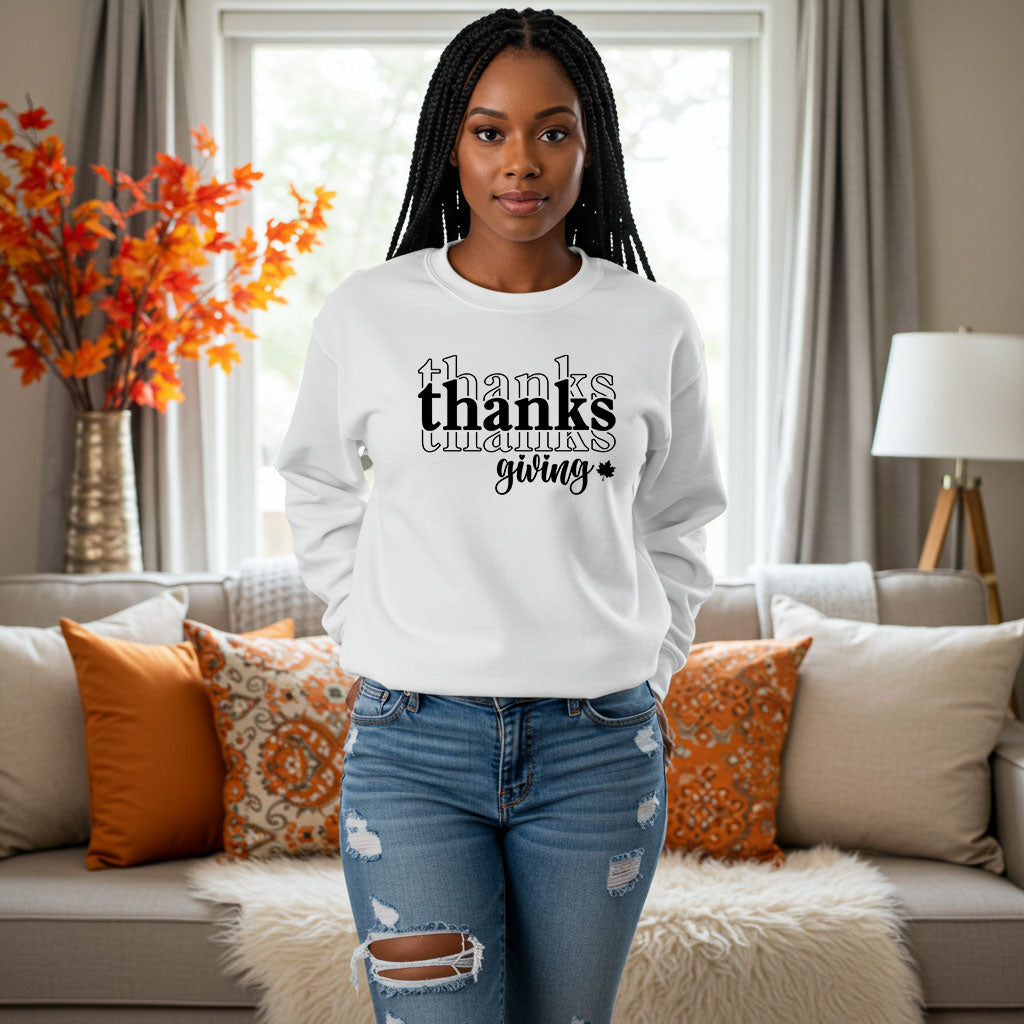 Thanksgiving Crewneck Sweatshirt, 'thanks giving' Script Holiday Pullover