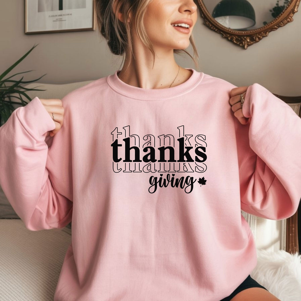 Thanksgiving Crewneck Sweatshirt, 'thanks giving' Script Holiday Pullover