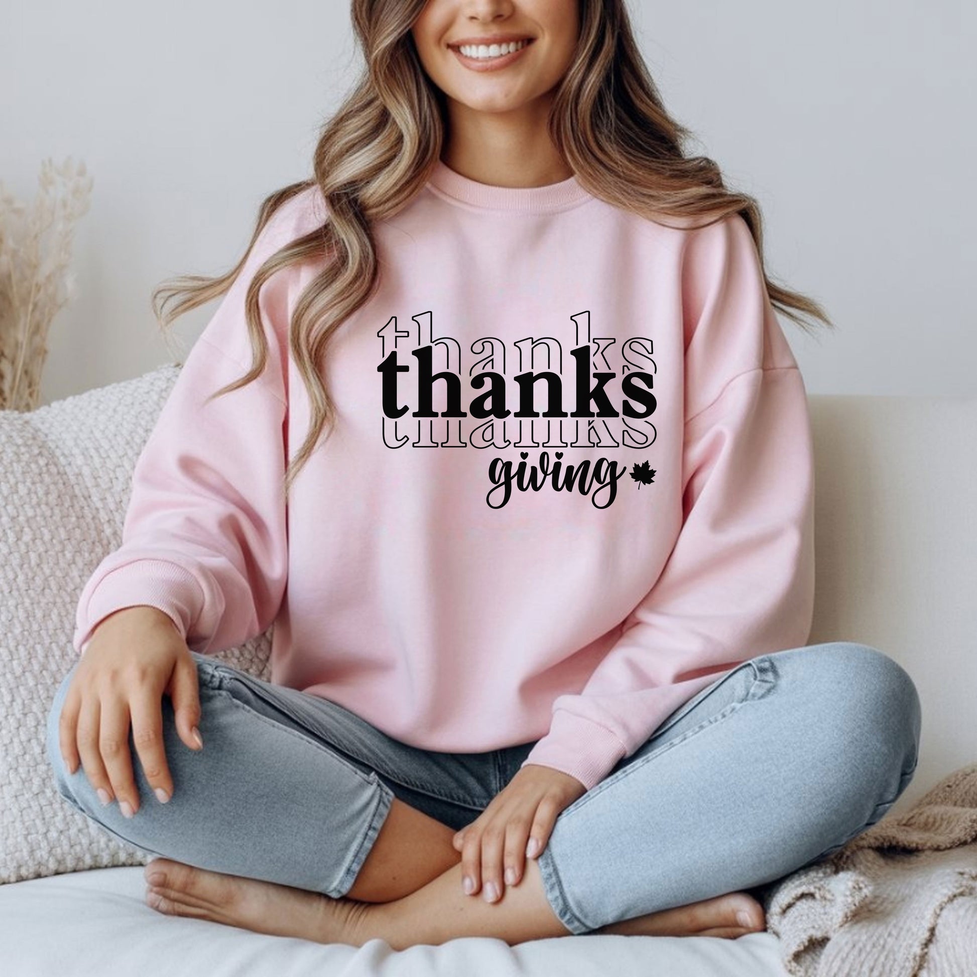 Thanksgiving Crewneck Sweatshirt, 'thanks giving' Script Holiday Pullover