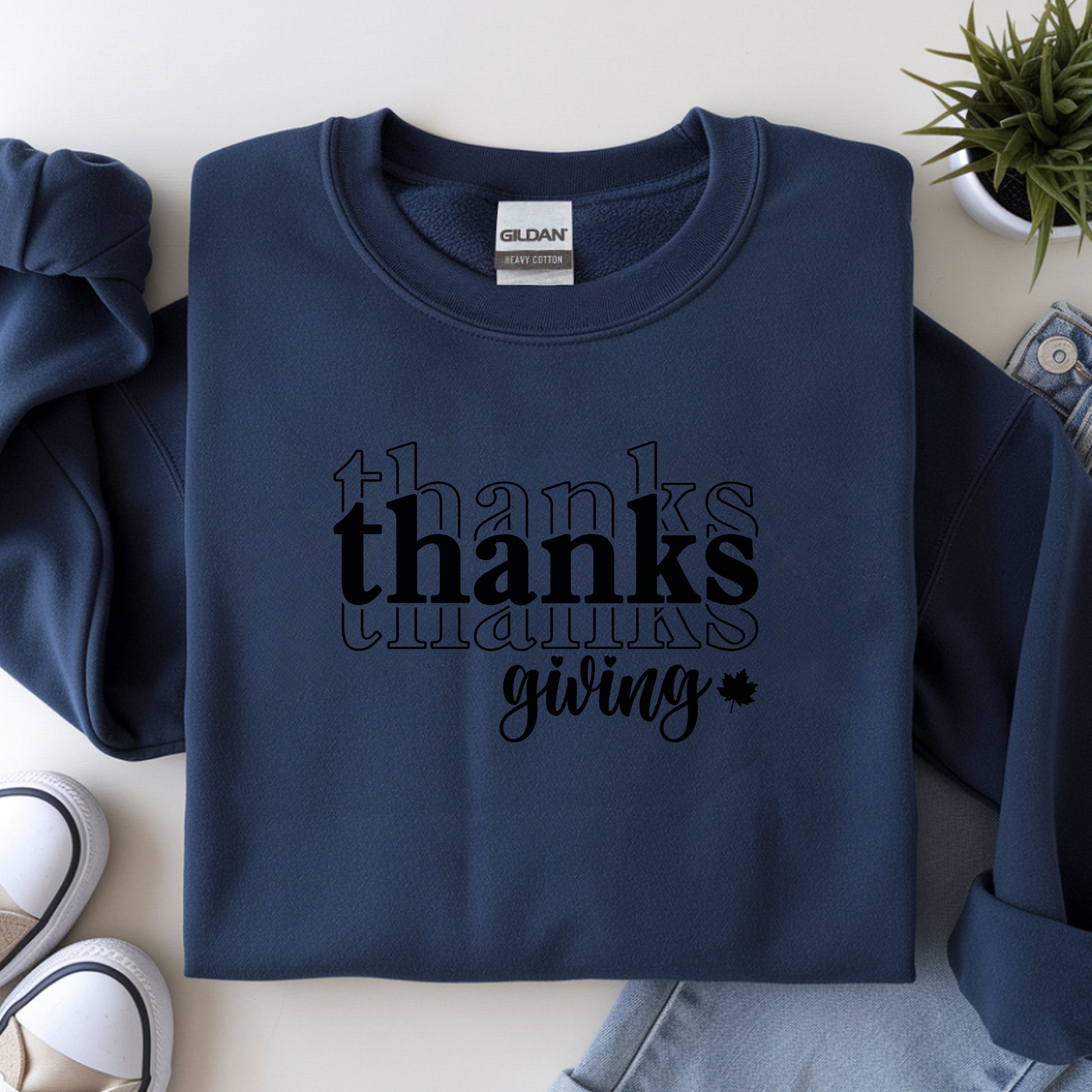 Thanksgiving Crewneck Sweatshirt, 'thanks giving' Script Holiday Pullover