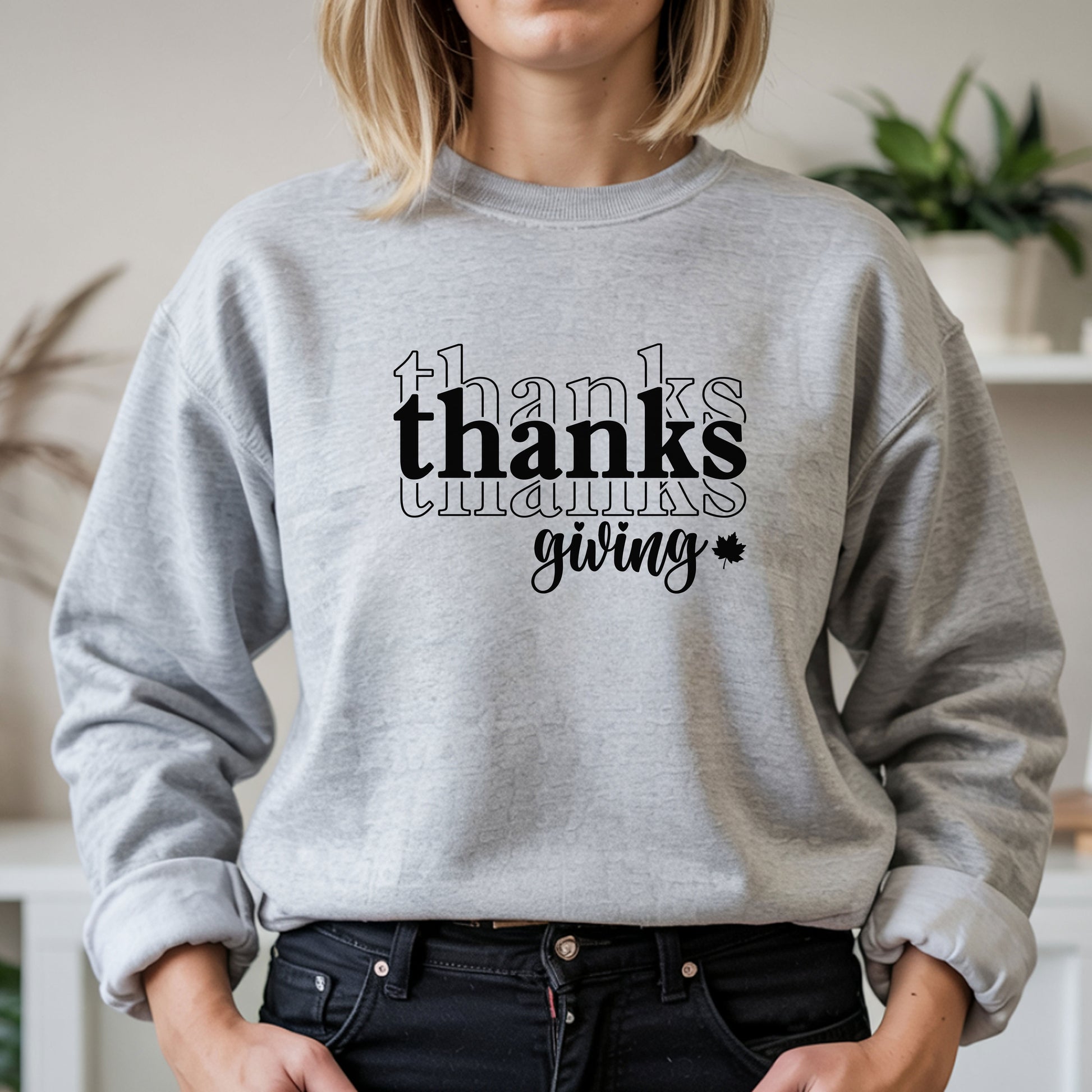 Thanksgiving Crewneck Sweatshirt, 'thanks giving' Script Holiday Pullover