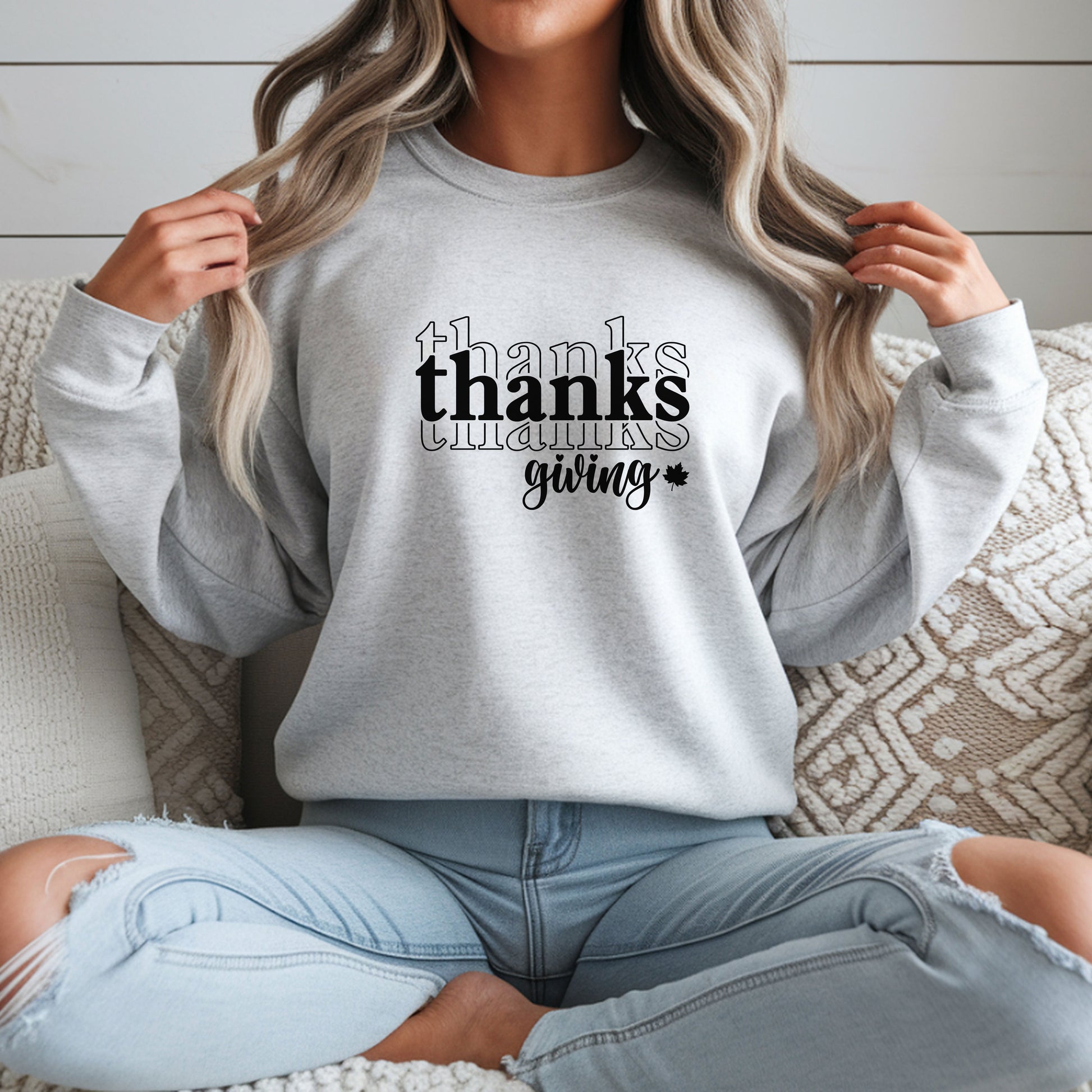 Thanksgiving Crewneck Sweatshirt, 'thanks giving' Script Holiday Pullover
