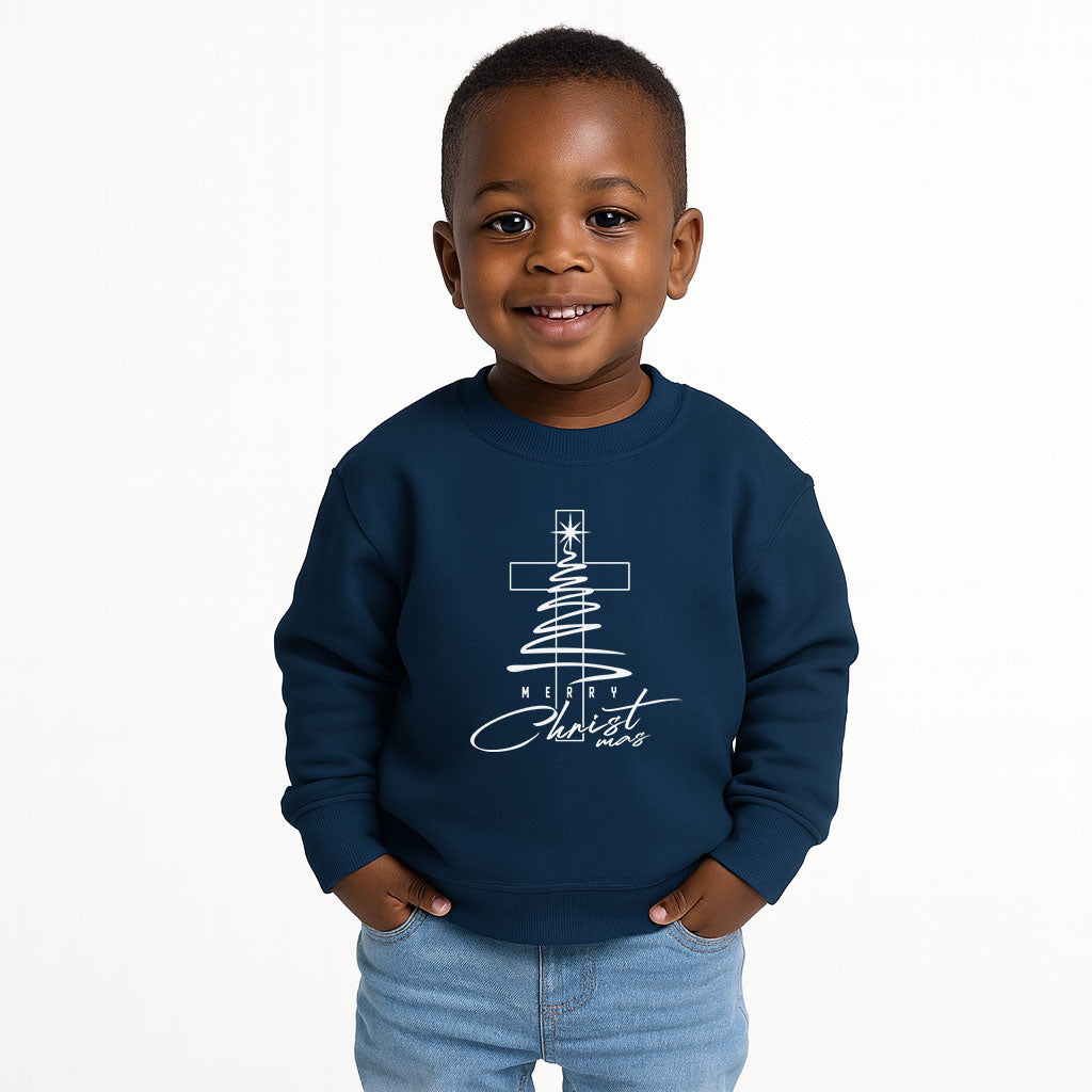 Toddler Sweatshirt — Christmas Tree & Cross "Merry Christmas"