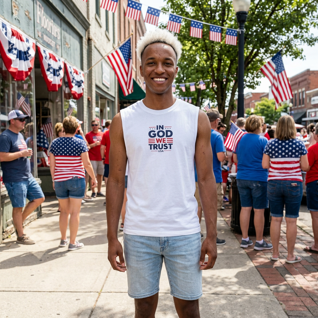 Patriotic 'In God We Trust' USA Tank Top — American Flag Muscle Tee