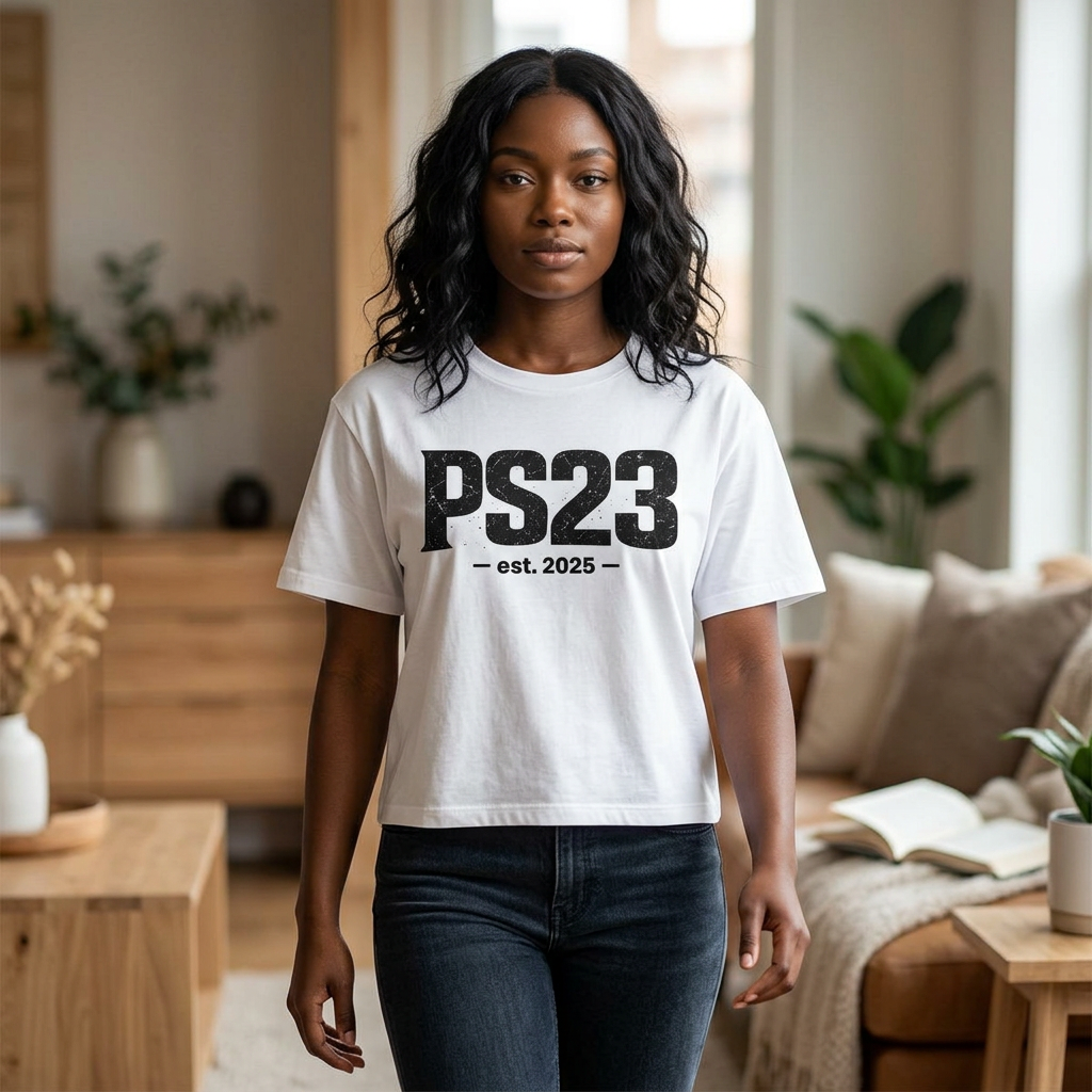 PS23 Est. 2025 Boxy Tee — Women's Cropped School Spirit Shirt