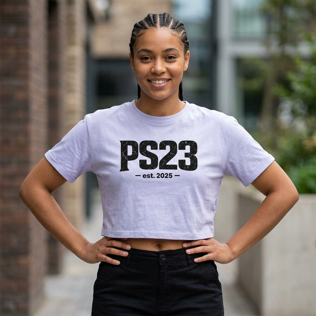 PS23 Est. 2025 Boxy Tee — Women's Cropped School Spirit Shirt