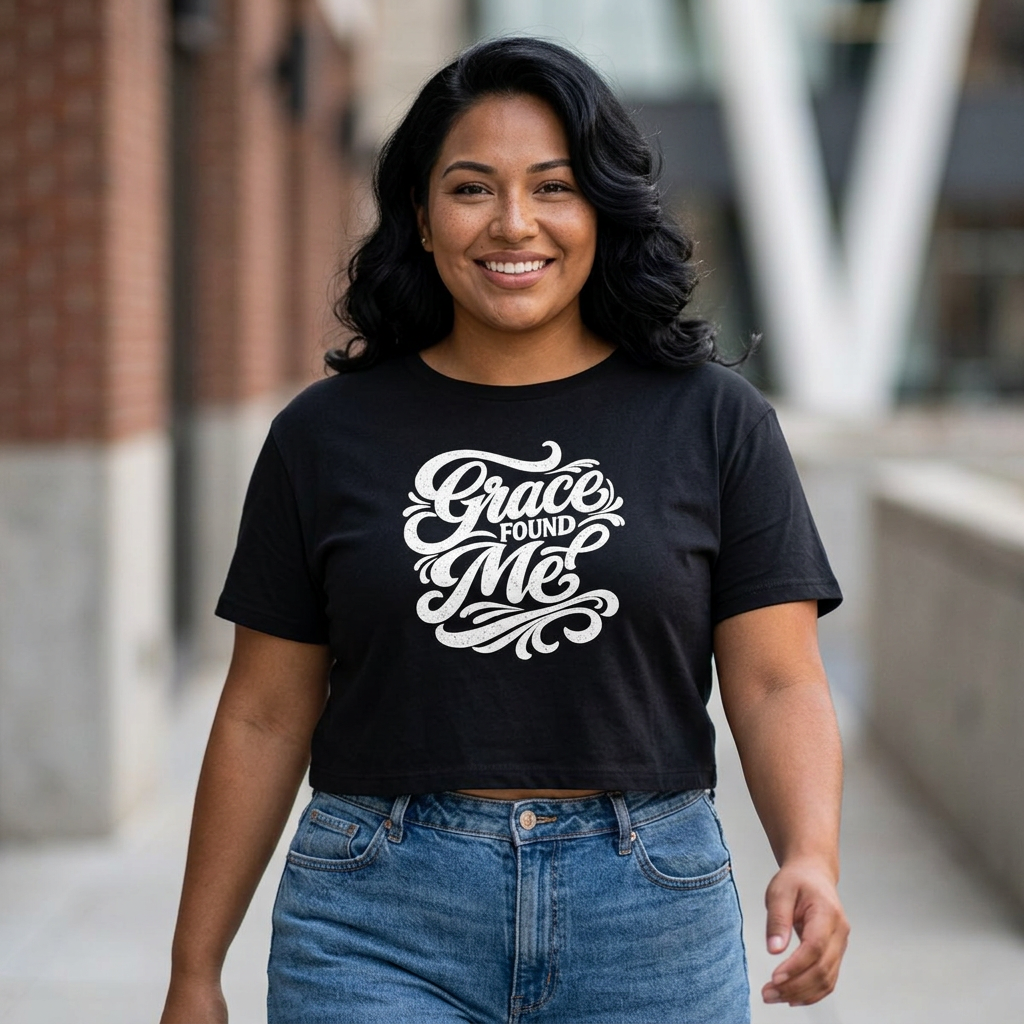Grace Found Me Boxy Tee — Women's Inspirational Graphic Shirt