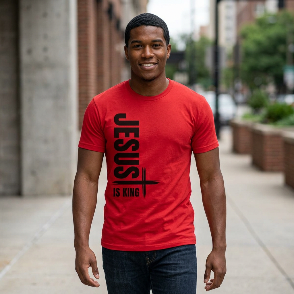 Jesus Is King Vertical Cross Tee — Christian Faith Shirt
